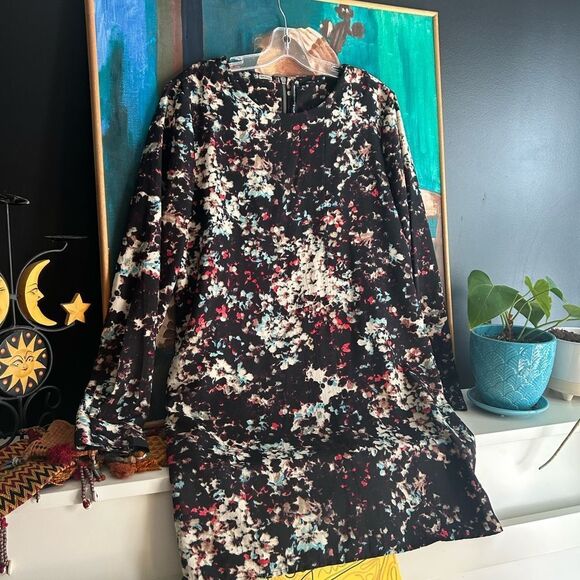 Walter Baker Black Floral Long Sleeve Dress L - Picture 7 of 16